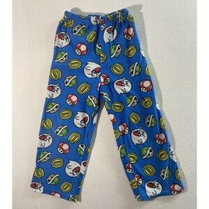 Super Mario Cart Pajama Pants Boys Size 6 Blue  Graphic Print Ghost Turtle Mush